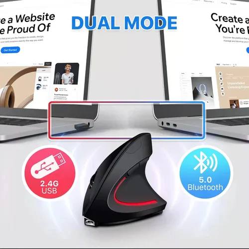 Vista 3 de Ratón inalámbrico ergonómico único recargable óptico vertical, 2.4G 5.0 ratón Bluetooth ergonómico con 6 botones, ratón inalámbrico 800/1200/1600