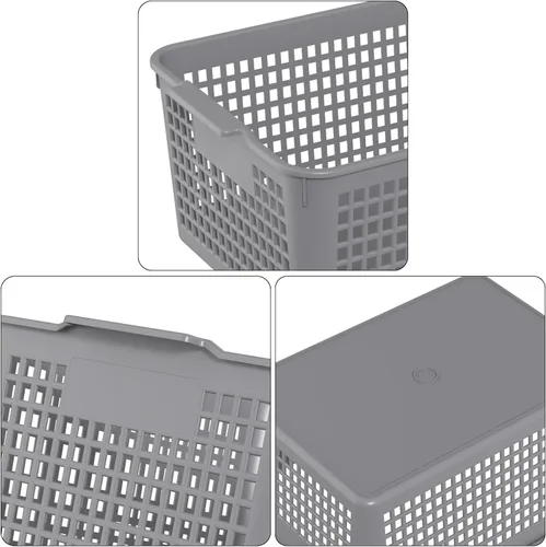 Vista 3 de Paquete de 12 cestas de almacenamiento de plástico grandes, cestas de plástico para organizar, color gris