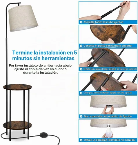 Vista 6 de DEWENWILS Lámpara de pie con mesa adjunta, mesita de noche estrecha de estilo granja, mesa auxiliar lateral de madera, lámpara de lectura ajustable