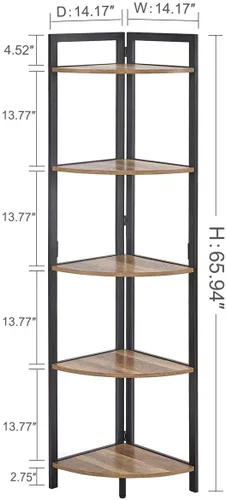 Vista 2 de FATORRI Estantería de madera y metal y estante de esquina para el hogar (roble rústico)
