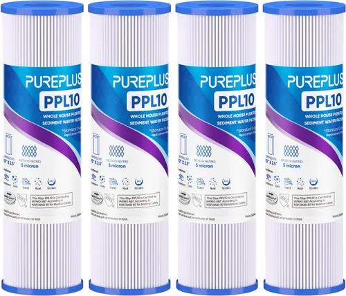 Vista 10 de PUREPLUS Filtro de sedimento plisado para toda la casa de 5 micras de 10 x 2.5 pulgadas para agua de pozo, cartucho de repuesto para sistema