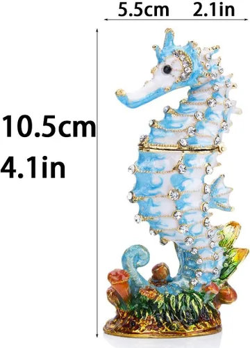 Vista 2 de YU FENG Caja de baratijas de caballito de mar con bisagras y figura de león de cristal coleccionable