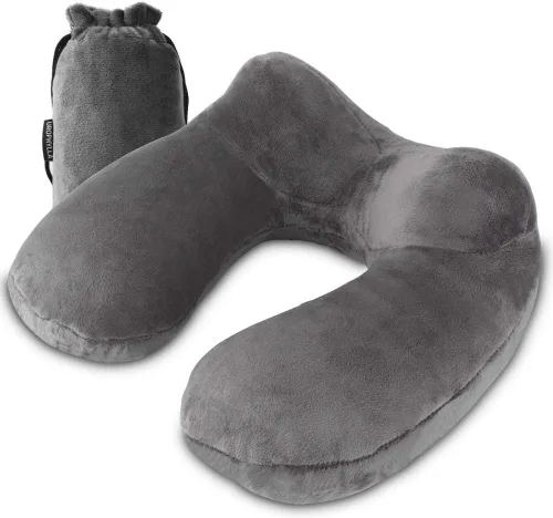 Vista 9 de Almohada inflable para el cuello de viaje para aviones, soporte de cuello de terciopelo súper suave, firmeza ajustable, almohada inflable