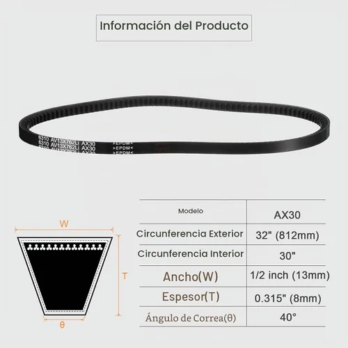 Vista 2 de uxcell AX30 EPDM V-Belt, correa de goma industrial dentada de borde crudo V 1/2" ancho x 30" circunferencia
