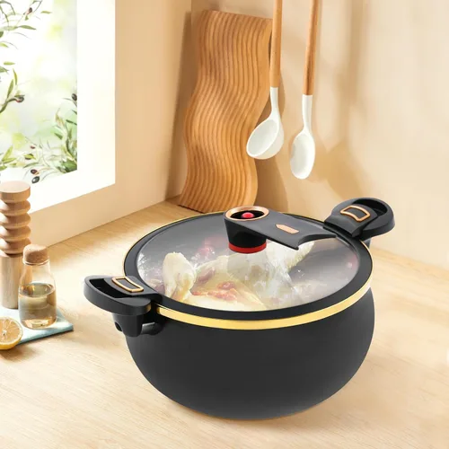 Vista 3 de Olla a presión micro de 8.45 cuartos de galón, antiadherente, utensilios de cocina para microondas, olla versátil con tapa, olla grande inferior