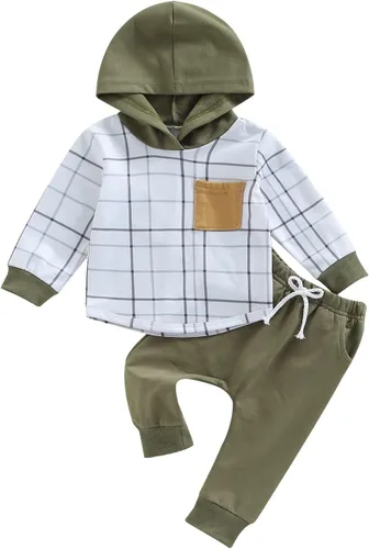 Vista 43 de Ropa de bebé niño 3 6 9 12 18 24M 3T Conjunto de pantalones con capucha patchwork sudadera con capucha pantalones de rayas traje de otoño invierno
