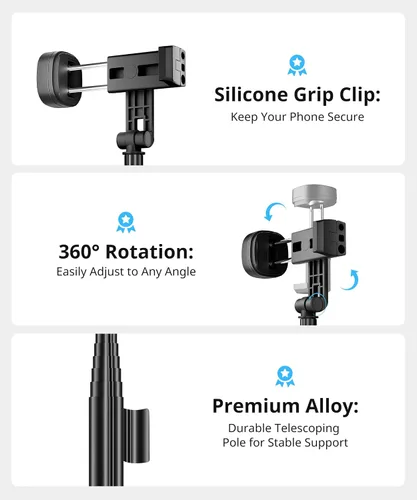 Vista 5 de Selfie Stick - Trípode de viaje para iPhone, control remoto inalámbrico para selfies, palo selfie extensible para iPhone, trípode para grabación