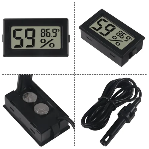 Vista 2 de Paquete de 2 mini termómetro digital higrómetro con sonda de temperatura interior medidor de humedad medidor LCD Fahrenheit pantalla higrómetro 2