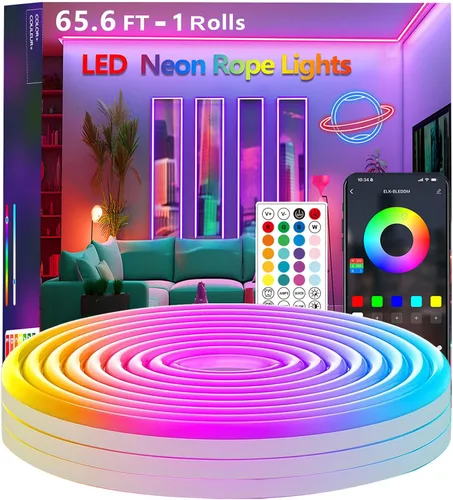 Vista 11 de Cuerda de luces de neón de 20 pies, cuerda de luces LED flexible con aplicación/control remoto, múltiples modos de luces de cuerda, IP65 impermeable