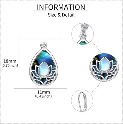 Vista 5 de Aretes de flor de loto 925 plata de ley 925 con diseño de loto azul, aretes colgantes con cierre de palanca, regalo de joyería para mujer