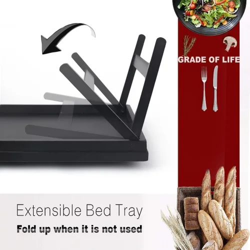 Vista 7 de Escritorio multiusos de madera de bambú, patas plegables, bandeja de comida para desayuno, bandeja de televisión para servir cena, té, ligero