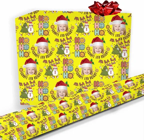 Vista 28 de Papel de regalo personalizado, divertido papel de regalo para cara, foto, nombre, Día del Padre, rollo de regalo para papá, hombres, mujeres, niños