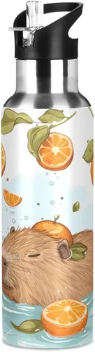 Vista 29 de ALAZA Botella de agua con diseño de flor de almendra con tapa de pajilla, botella térmica de acero inoxidable aislada al vacío, botella de agua