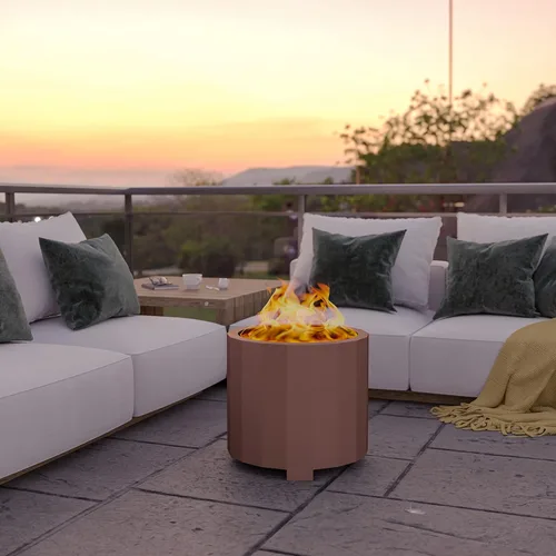Vista 6 de Flash Furniture Titus - Chimenea de madera de grado comercial, sin humo, acabado de bronce, 19.5 pulgadas, portátil, cubierta impermeable