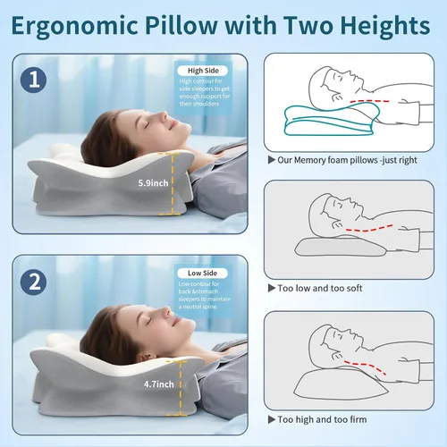 Vista 4 de Almohada cervical cervical para aliviar el dolor, almohada ergonómica para dormir de lado, almohadas de espuma viscoelástica para dormir, almohada