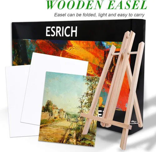 Vista 4 de ESRICH Juego de pintura acrílica, suministros de pintura con 2 piezas de pintura acrílica de 12 colores, 1 caballete, 3 lienzos, 30 pinceles y 3