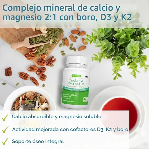 Vista 3 de Paquete vegano de Omega-3 + complejo de calcio y magnesio, aceite de algas sostenible EPA y DHA de 1340 mg + complejo mineral de algas a base