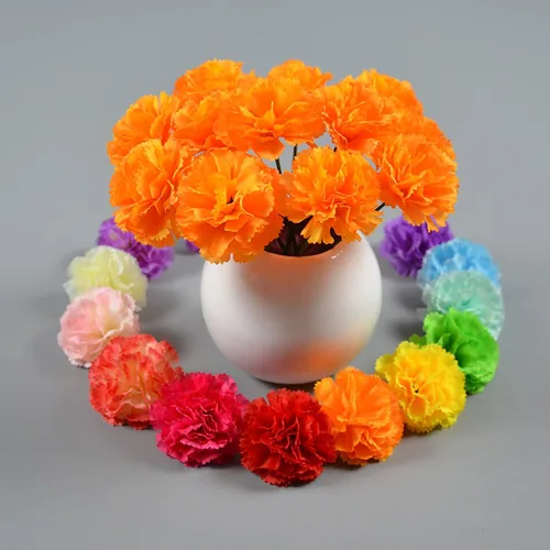 Vista 4 de Hananona 50 cabezas de flores de caléndula a granel, caléndulas de seda con tallos de flores artificiales mexicanas para decoración del Día