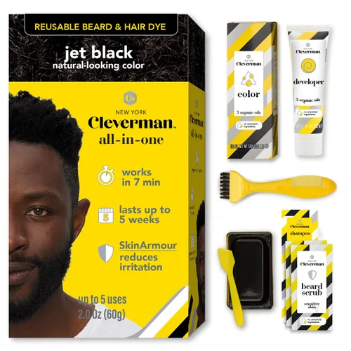 Vista 13 de Cleverman Tinte para cabello y barba para hombres negros, cobertura de canas, paquete 2X