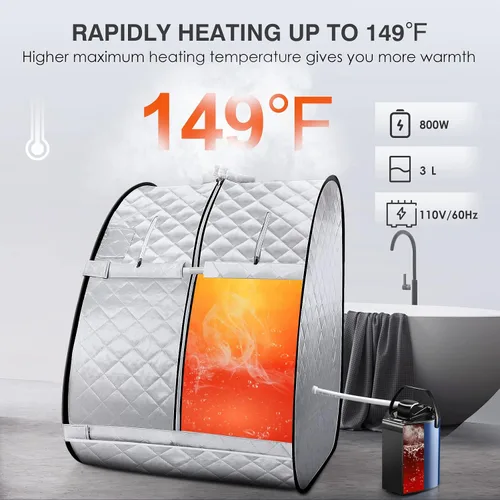 Vista 4 de Sauna de vapor portátil, caja de sauna personal para el hogar, tiendas de sauna para spa en casa, generador de vapor de 3 L y 800 W con protección