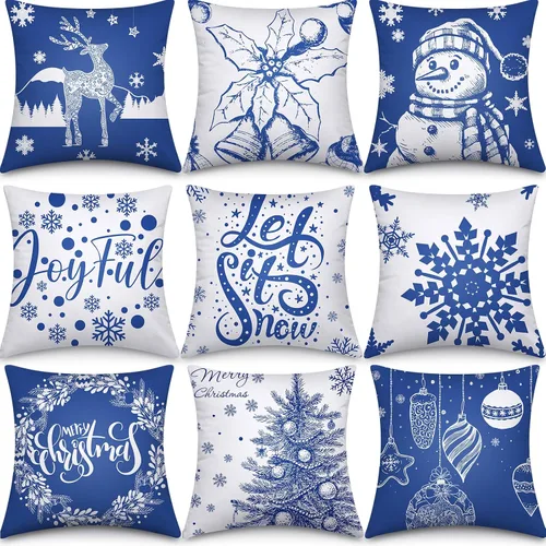 Vista 8 de Hosuly 9 fundas de almohada navideñas de 18 x 18 pulgadas, clásicas Clásico