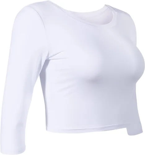 Vista 17 de Camiseta corta para mujer, cuello redondo, manga 3/4, casual, Y2K, linda camiseta corta para yoga