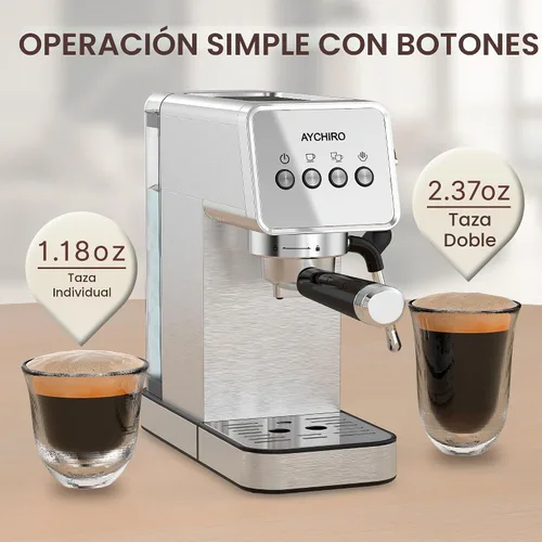 Vista 4 de AYCHIRO Máquina de café expreso de 20 barras con espumador de leche, cafetera espresso profesional para el hogar, cafetera de capuchino de acero