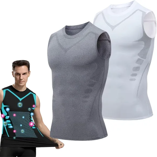 Vista 7 de 2023 Nueva versión Ionic Shaping Vest Hombres, Tela de seda de hielo cómoda y transpirable Negro+Negro