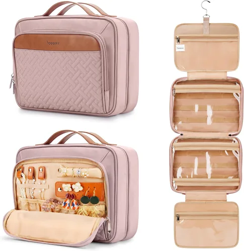 Vista 28 de Bolsa de aseo colgante de viaje para mujeres y hombres, con 6 cubiertas de botellas de silicona a prueba de fugas, accesorios impermeables