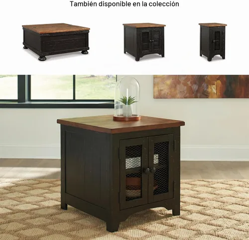 Vista 8 de Signature Design by Ashley Valebeck - Mesa auxiliar rectangular de campo con almacenamiento, acabado marrón envejecido y negro