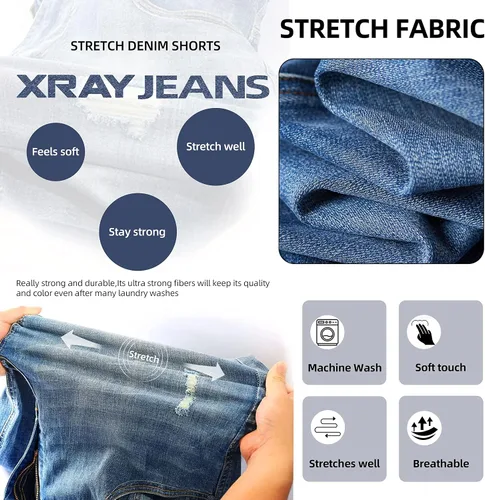 Vista 5 de X RAY Pantalones cortos para bebés y niños pequeños, cintura elástica, rasgados, moto, desgastados, pantalones cortos de mezclilla elásticos