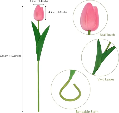 Vista 2 de 10 tulipanes falsos rosas de poliuretano de imitación de tulipanes artificiales para decoración, ramo de primavera falso para decoración de flores