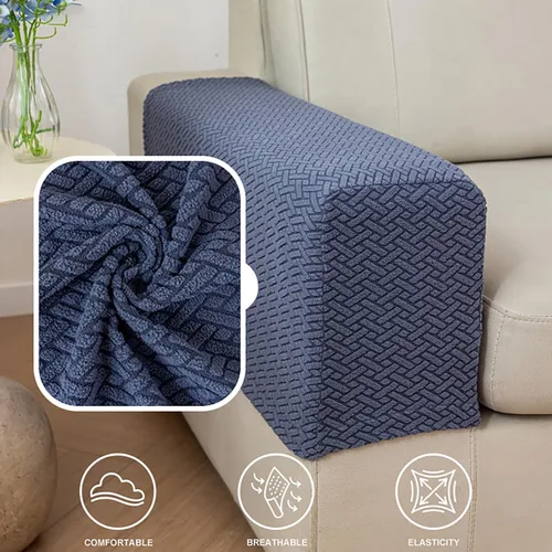 Vista 6 de Juego de 2 fundas de poliéster elásticas para reposabrazos de sofá reclinable, fundas protectoras con pasadores giratorios (azul, M)