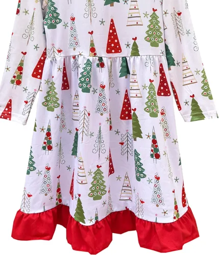 Vista 15 de Vestido de Navidad para niña pequeña, muñeco de nieve, árboles de Navidad, camión, a cuadros, reno, Papá Noel, vestido de invierno hasta la rodilla