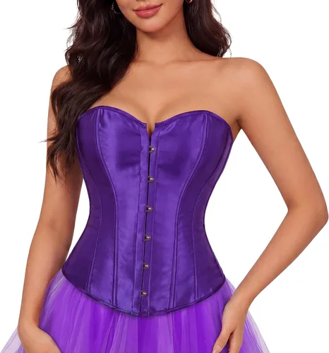 Vista 15 de Zhitunemi - Conjunto de lencería sensual para mujer, corsé de satén negro moldeador de cintura Beige