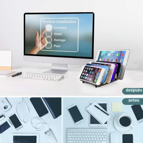 Vista 3 de Organizador Universal Ajustable Soporte Base para Múltiples Dispositivos, Soporte de Escritorio para Tableta y Teléfono Celular para iPhone Samsung