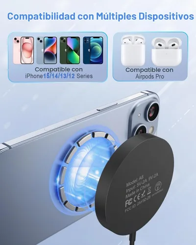 Vista 3 de Cargador Inalámbrico Magnético Mag Safe Almohadilla de Carga Compatible con iPhone 17/17 Pro Max/iPhone Air/16/15/15 Plus/14/13/12 Series, Cargador