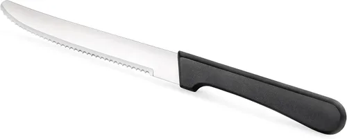 Vista 3 de New Star Foodservice Cuchillo para carne de acero inoxidable con mango de plástico, hoja dentada redondeada de 4.5 pulgadas, juego de 12