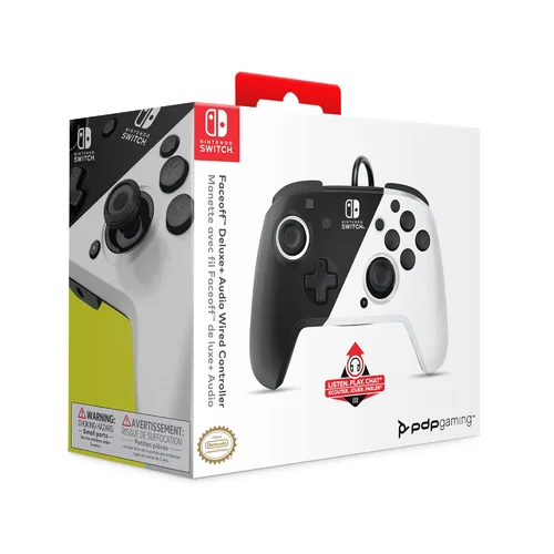 Vista 16 de PDP Gaming Faceoff Deluxe+ Wired Switch Pro Controller - Officially Licensed by Nintendo - OLED Model- BlackWhite - Nintendo Switch