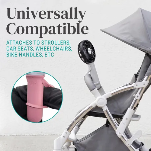 Vista 5 de KidCo Buggygear - Ventilador turbo recargable USB de 3 velocidades con banco de energía y linterna LED, equipo de buggy, color blanco/negro