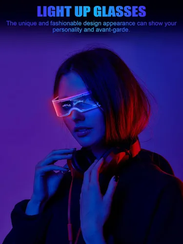 Vista 6 de 6 pares de anteojos iluminados anteojos LED que brillan en la oscuridad anteojos futuristas para cosplay festivales de Halloween