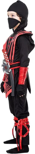 Vista 6 de Ninja Costume for Boys Halloween Luxury Costume Red Dragon Ninja Muscle Costume for Kids