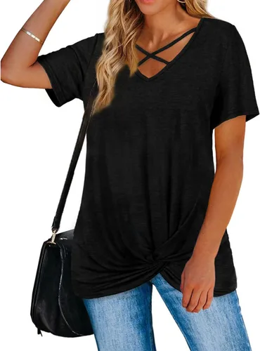 Vista 2 de Blusas Manga Corta para mujer, camisetas lisas con cuello Redondo Camiseta Moda Verano 2023, ropa Playa holgada para mujer