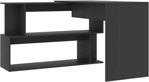 Vista 6 de Escritorio giratorio de madera aglomerada con compartimentos abiertos, mesa de trabajo, mesa de lectura, escritorio de oficina, mesa auxiliar