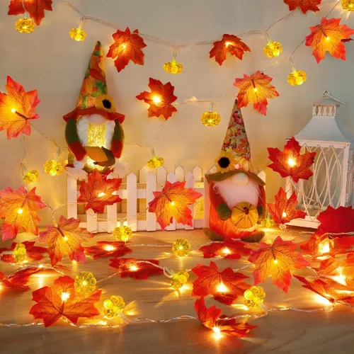 Vista 2 de Temporizador - Paquete de 2 guirnaldas de otoño con luces de calabaza que