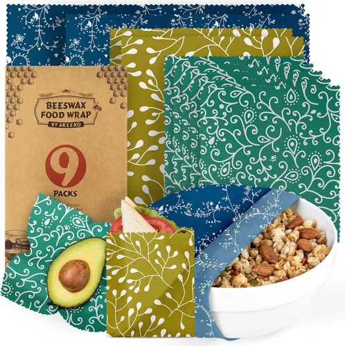 Vista 9 de Akeeko Envolturas reutilizables de cera de abejas – Surtido de 9 paquetes, reutilizables, sin plástico, almacenamiento de alimentos 4 pequeños, 3