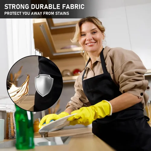 Vista 3 de Paquete de 12 delantales con peto, delantales unisex de cocina de restaurante para mujeres con 2 bolsillos, delantales de chef para cocinar