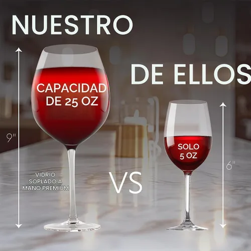 Vista 2 de Copa de vino tamaño extragrande, gigante, de 750 ml= 25.36 onzas líquidas, con capacidad para una botella de vino completa, Transparente