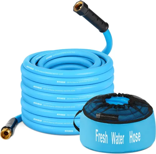 Vista 8 de Kohree Manguera de agua para autocaravana de 5/8 pulgadas x 15 pies, manguera de agua potable prémium con diseño sin torceduras, sin fugas, ligera