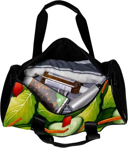 Vista 5 de Healthy Green Salad Dish Sports Duffel Bag Travel Tote Carry on Weekender Gym Overnight Bag for Men & Women